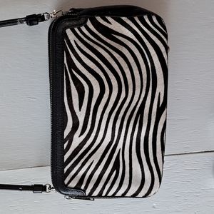 Patricia Nash Zebra Print Haircalf Black & Ecru Leather Crossbody Bag